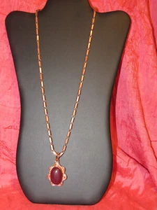 Natural Ruby Gemstone Necklace 24" Copper Barrel Chain - Picture 1 of 4
