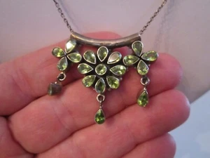 PERIDOT PENDANT/NECKLACE - STERLING SILVER - 20 FACETED PEAR SHAPE GEM STONES - Picture 1 of 7