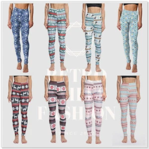 S/M/L/XL Xmas Printed Xmas Bell Snowflake Leggings Holiday Print Yoga Slim Pants - Picture 1 of 45
