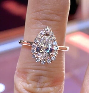 2Ct Pear Cut Lab Created Diamond Women's Engagement Ring 14k Rose Gold Plated - Picture 1 of 4