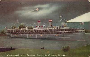 Postkarte Ausflug Dampfer Theodore Roosevelt bei Nacht Chicago 1913 - Bild 1 von 2