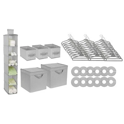 Nursery Bins and Shelf Storage Set Hangers Closet Organizer Baby Light Gray Set - Image 1 of 3