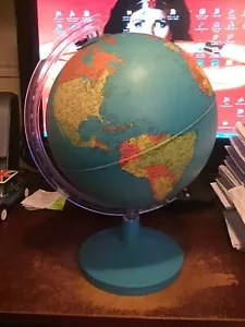 MINI WORLD ATLAS GLOBE OWN AXIS BLUE BASE BIRTHDAY CHRISTMAS EDUCATIONAL - Picture 1 of 2