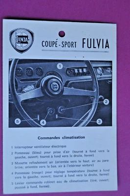 LANCIA FULVIA COUPE SPORT guide commandes climatisation pour carnet de bord 1968 Foto 1 de 4