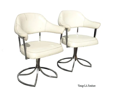 Par de sillas de club giratorias Mid Century blancas cromadas ~ estilo Bruno Mathsson Foto 1 de 4