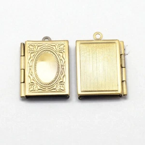 Book Locket Charm Antiqued Bronze Movable Realistic Frame Jewelry Fairy Tale - Picture 1 of 2