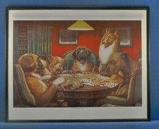 16X20 DOGS  PLAYING  WATERLOO POKER BY MARCELLUS COOLIDGE  IN BLACK FRAME  
