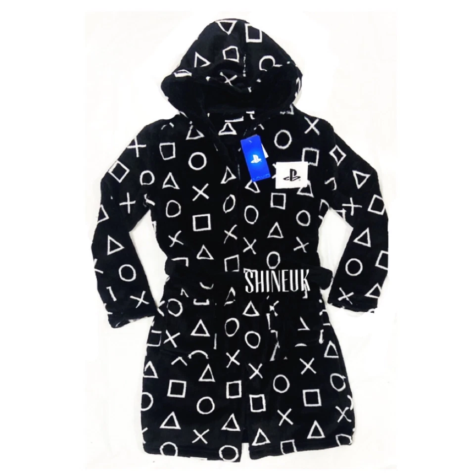 PlayStation gaming Boys/Kids fleece Soft Black Hooded Dressing Gown Bathrobe NEW - Image 1 of 4