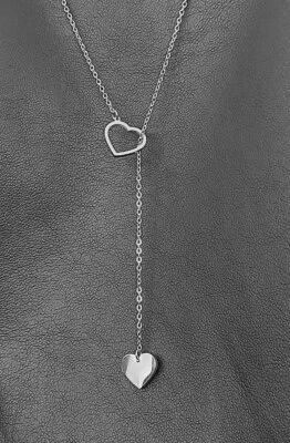 Doppel Herz Anhänger Edelstahl Halskette Liebe Herzkette Damen Silber KE113B - Bild 1 von 4