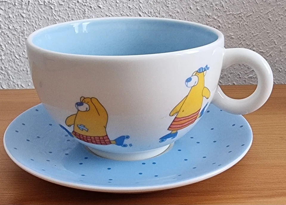 Haba Porzellan Set Rollschuhbär Müsli Schale / Teller / Tasse  - Bild 1 von 4
