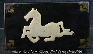 10" Old Chinese Huanghuali Wood inlay Jade Dynasty Run Horse Storage Jewelry Box - Picture 1 of 6