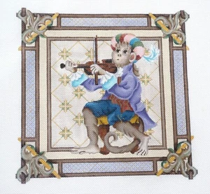 Needlepoint Hand Painted Melissa Shirley "Monkey playing a violin"  New - Picture 1 of 1
