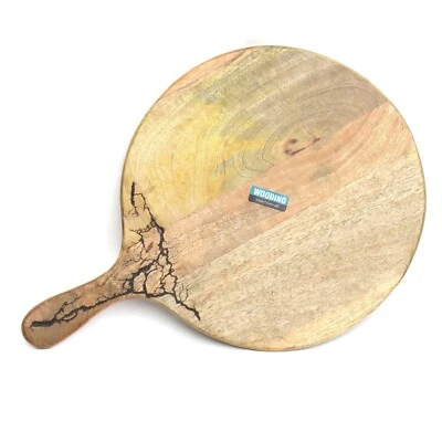 木质比萨皮餐盘托盘带手柄切割板芒果木12英寸 — 第 1/4 张图片