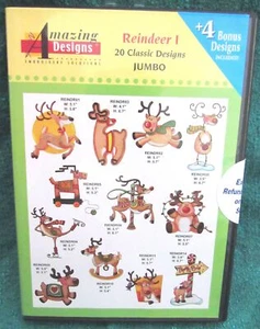 New Amazing Designs "Reindeer I" Machine Embroidery CD 20 Classic Designs Jumbo - Picture 1 of 2