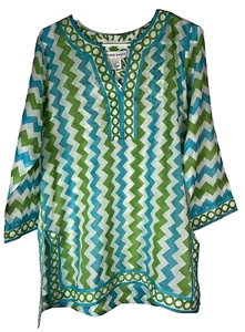 Gretchen Scott Designs Zig Zag Tunic Top Cover-Up LARGE Turquoise Lime NWT - Picture 1 of 13