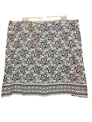 Geoffrey Beene Sport Black & White Floral Border Print Skirt Size 16 Cotton/Span - Image 1 of 3