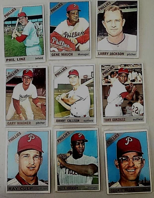 Lot of 9 1966 Topps PHILLIES vintage cards JOHNNY CALLISON, Larry Jackson - Image 1 of 4