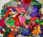 LOT ART SILK Antique Vintage Sari Fabric 1 KG CRAFT SCRAPBOOK JOURNAL TASSELS