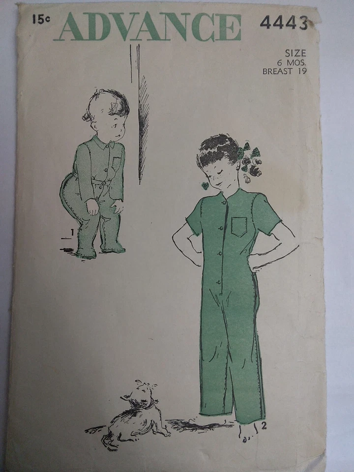 Pajamas One Piece Footed Infants 6M 1/2 Advance 4443 Sewing Pattern VTG 40s Pjs - Image 1 of 4