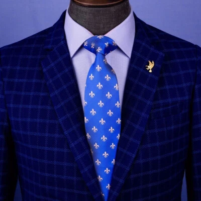 Corbata Tejida Naranja Flor de Lis Azul 3" Pulgadas 7.5 CM Elegante Diseño Floral Foto 1 de 4