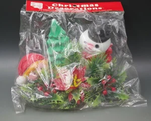 VINTAGE HONG KONG CHRISTMAS DECORATION PLASTIC PIXIE SNOWMAN AND TREE NOS - Picture 1 of 5