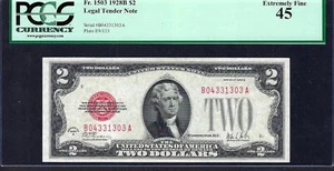 🇺🇸KEY NOTE 1928B $2 RED-SEAL ♚♚LEGAL TENDER♚♚ PCGS EXTREMELY FINE 45, GORGEOUS - Picture 1 of 2