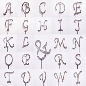 DIAMANTE CAKE PICK TOPPER Crystal Toppers Letters Wedding Names A-Z & 0-9 - Picture 1 of 38