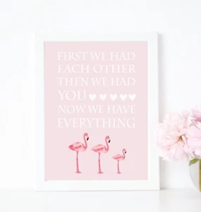 Pink Flamingo Nursery Print, Baby Girl Tropical Nursery Wall Art 8x10 Unframed - Picture 1 of 2