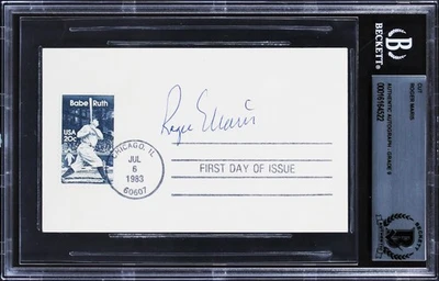 Yankees Roger Maris Authentic Signed 3x5 Index Card Auto Mint 9! BAS Slabbed - Image 1 of 2