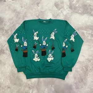 Estilo Retro Vintage Magician Bunny Sudadera Estampada Sin Marca Talla M Verde - Imagen 1 de 11