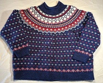 Lands End Women’s 3X 24W-26W Fair Isle Cotton/Wool Blend Turtleneck Blue Sweater - Image 1 of 4