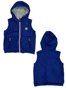 Moncler Deneb Vests Kid’s Vests Hooded Full Zip Mini Logo Blue Size 10 Anni - Picture 1 of 19