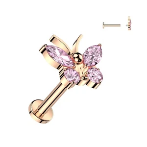 Piercing Ohr Titan Rosa Gold Schmetterling Strass - Picture 1 of 1