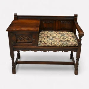 Old Charm Telephone Seat With Cupboard Cushion In Tudor Brown FREE* UK Delivery - Picture 1 of 24