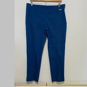 Tory Burch Pants Blue Size 12 Slim Stretch Ankle Trousers Gold Logo Tab Casual - Picture 1 of 13