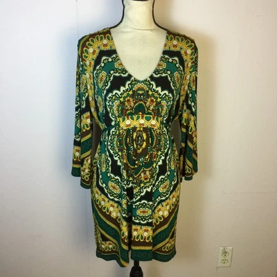 INC International Concepts Blouse Tunic Top Sz L Woman Teal Paisley Flare Sleeve - Image 1 of 4