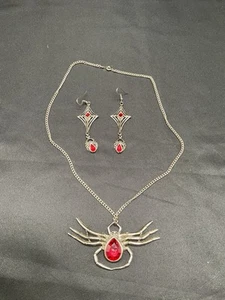 Spider Red Crystal Stone Necklace And Mtchimg Earrings - Picture 1 of 6