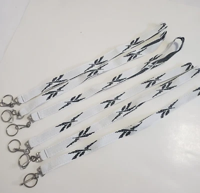Reebok cordini badge ID portachiavi bianco nero logo panno 20 pollici nuovo lotto di 6 - Immagine 1 di 4