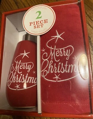 New In Box Red & White Christmas Lotion Bottle & Hand Towel - Image 1 of 4