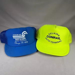 Selkirk Conrail Hat Men OS Neon Yellow Blue Trucker Cap Vintage USA Made - Picture 1 of 12
