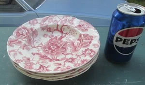 4 Vintage Johnson Bros Red English Chippendale Wide Rim Soup Bowls-8in.-Nice - Picture 1 of 3