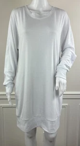 PrinStory Tunic Dress White Long Sleeve Pockets Round Neck Ribbed Hem Size M - Picture 1 of 9