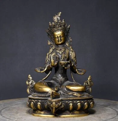 8.3" China Antiguo templo budista tibetano bronce dorado blanco Tara Bodhisattva estatua Foto 1 de 4