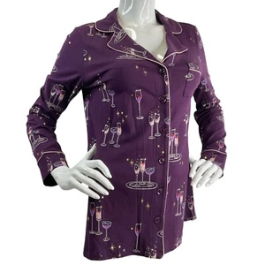 Soma Pajama Top Womens Sz XS Purple Wine Notch Collar Button Up Long Sleeve Nwot - Picture 1 of 8
