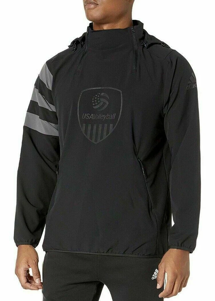 adidas USA Volleyball Full Zip Hooded All Weather Jacket Black Dy2410 Mens L