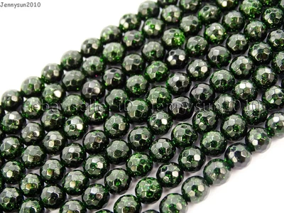 JENNYSUN2010 Green Sand Stone Gemstone Faceted Round Ball Loose Beads 15'' 6mm 8mm 10mm 12mm