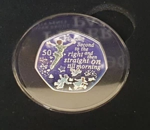 2019 ISLE OF MAN - PETER PAN SILVER PROOF COLOURED 50p COIN WITH CASE & COA. - Picture 1 of 5