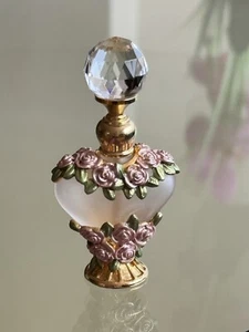 Emaillierte Blumen Vintage Parfum Flakon Kristall Kugel Topper Metall Dober Herz - Bild 1 von 3