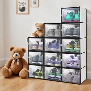 12 Pcs Shoe Rack Storage Box Stackable Medium Case Sneakers Containers Organizer - Picture 1 of 11