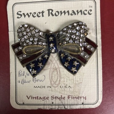 Sweet Romance USA American Flag Bow Brooch.  - Image 1 of 4